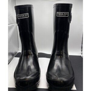 London Fog Women Mid Calf Rain Boots Tally Size US 7M Black Rubber